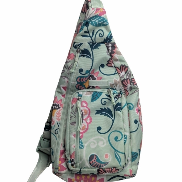 Vera Bradley Essential Lighten Up Sling Backpack Mint Flowers Green Pink Floral - Picture 6 of 6
